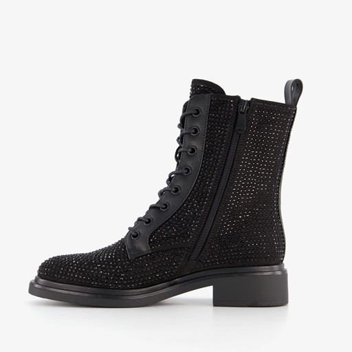 Dames veterboots met strass steentjes