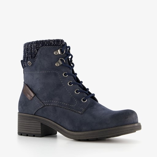 Veterboots blauw met gebreid detail
