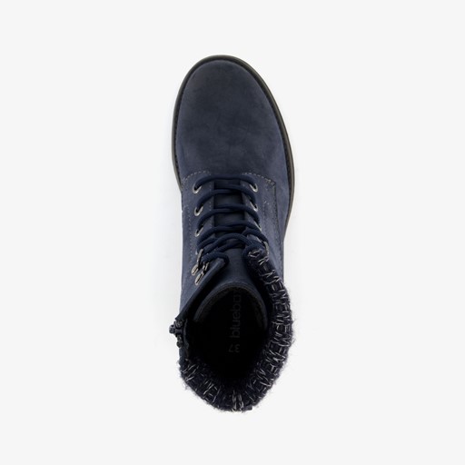 Veterboots blauw met gebreid detail