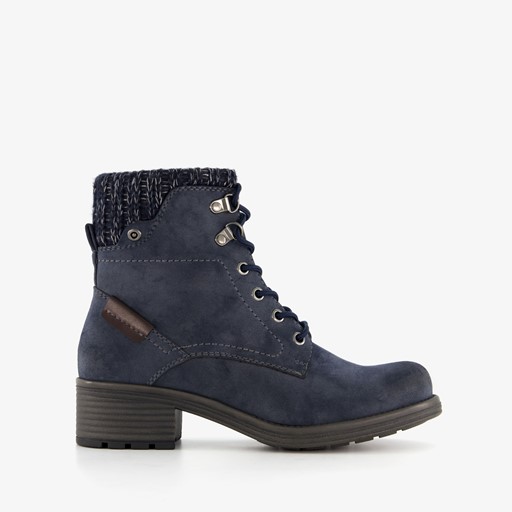 Veterboots blauw met gebreid detail