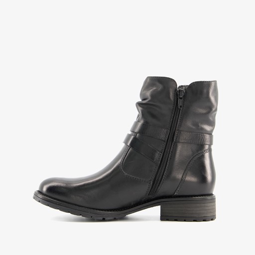 Leren enkellaarsjes met gesp zwart