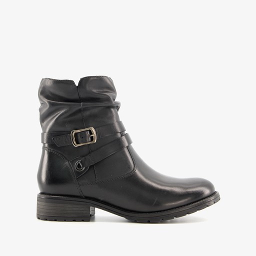 Leren enkellaarsjes met gesp zwart