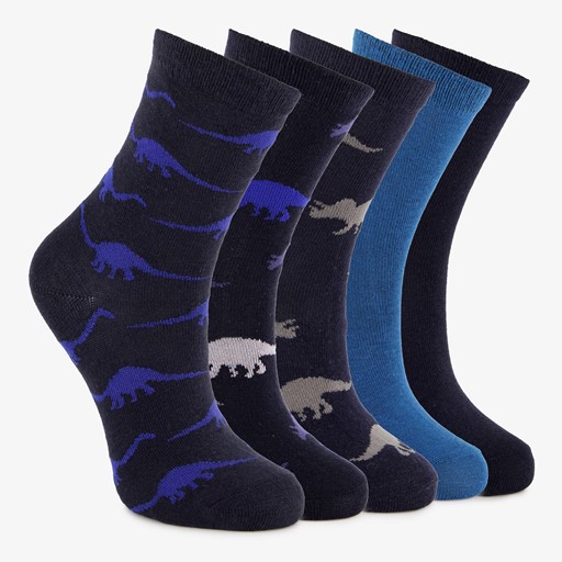 5 paar kindersokken met dino's blauw