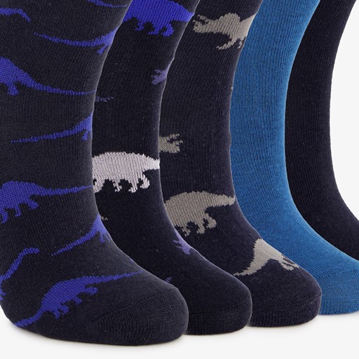 5 paar kindersokken met dino's blauw
