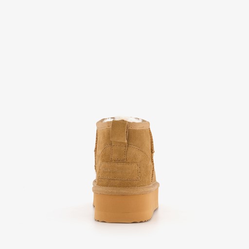 Suede dames enkellaarsjes cognac