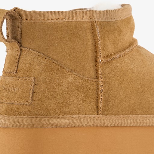 Suede dames enkellaarsjes cognac