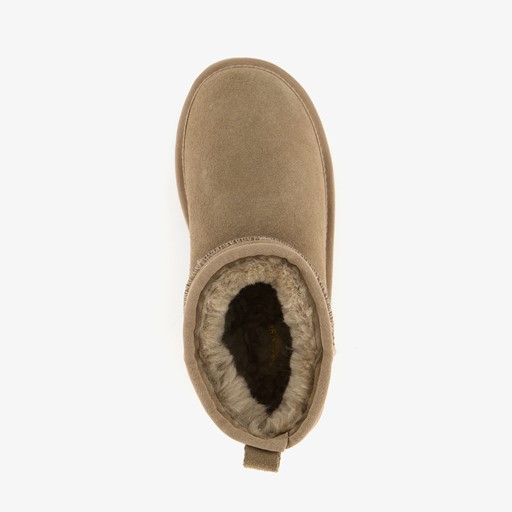 Suede dames enkellaarsjes beige