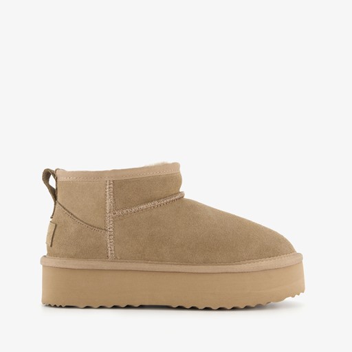 Suede dames enkellaarsjes beige