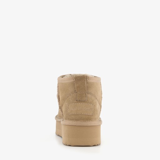 Suede dames enkellaarsjes beige