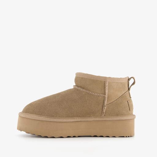 Suede dames enkellaarsjes beige