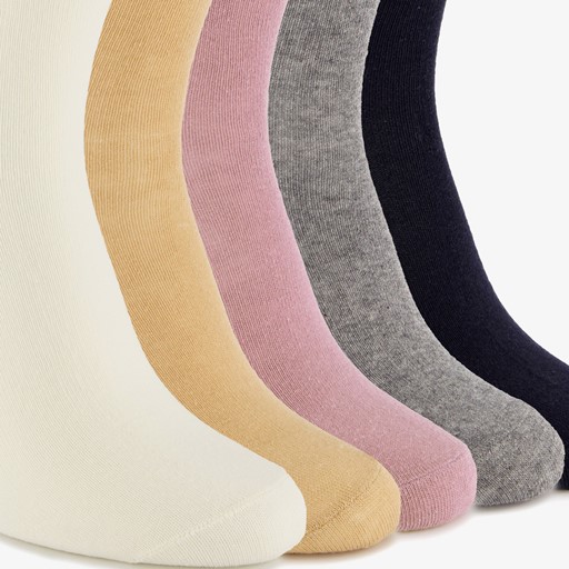 5 paar lange dames sokken wit roze zwart