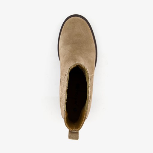 Suede dames enkellaarsjes met hak beige