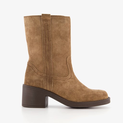 Suede dames laarzen met hak bruin