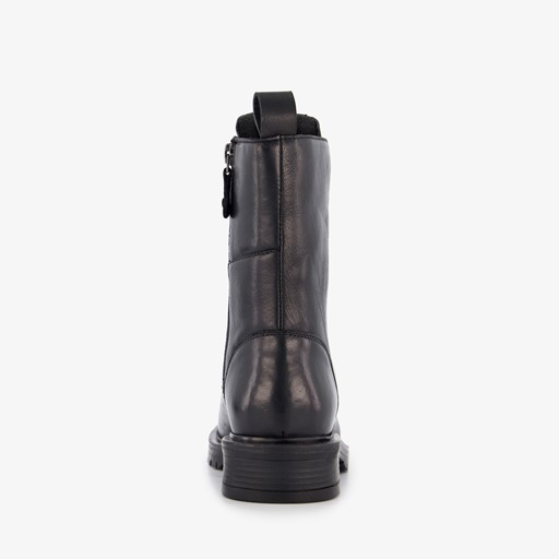 Leren dames veterboots zwart