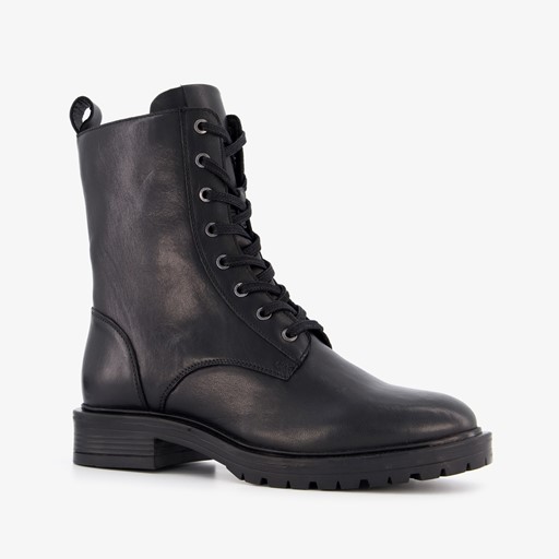 Leren dames veterboots zwart