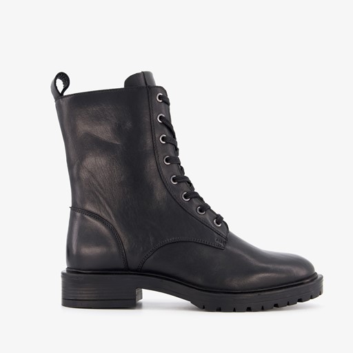 Leren dames veterboots zwart