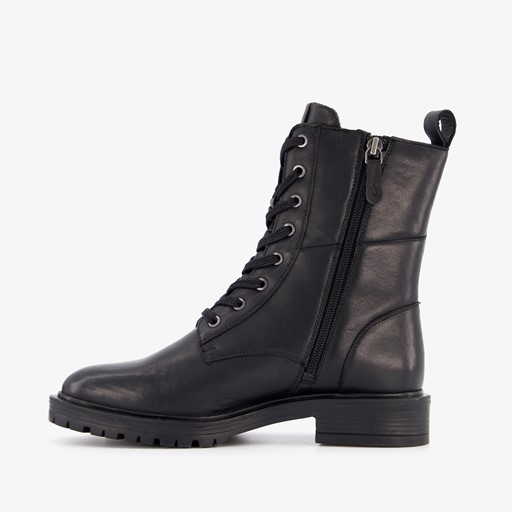 Leren dames veterboots zwart