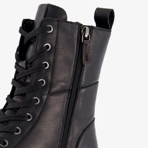 Leren dames veterboots zwart