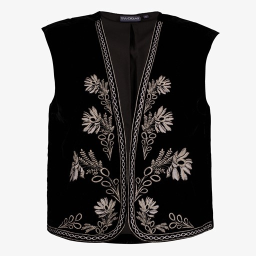 Dames gilet geborduurde bloemen zwart