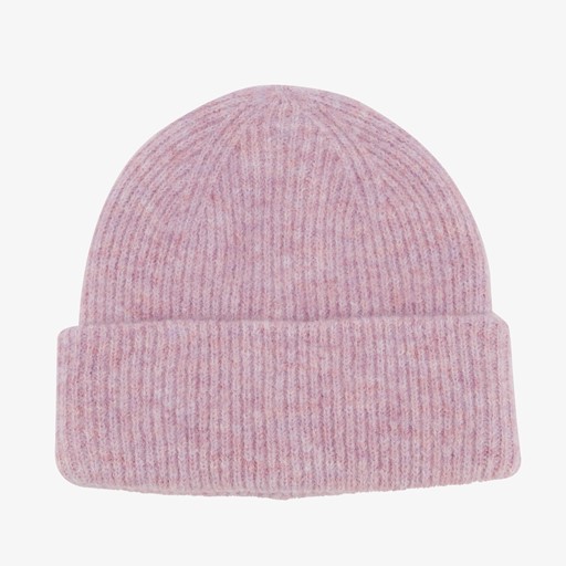 Ribgebreide dames muts lila