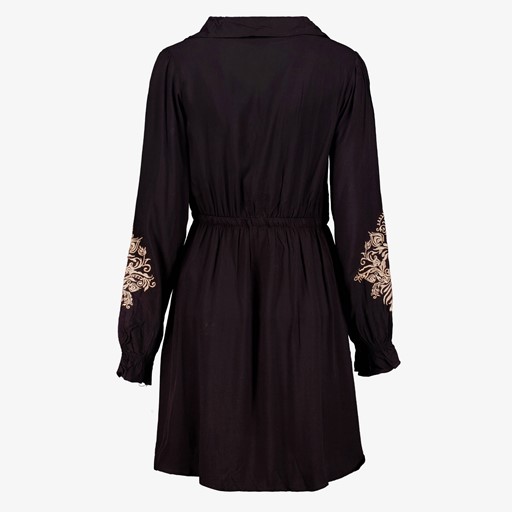 Dames jurk met geborduurde mouwen zwart