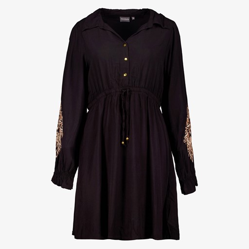 Dames jurk met geborduurde mouwen zwart