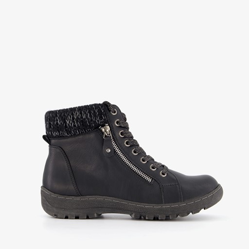 Lage gevoerde dames veterboots zwart