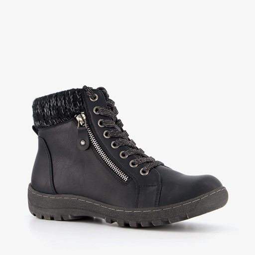 Lage gevoerde dames veterboots zwart