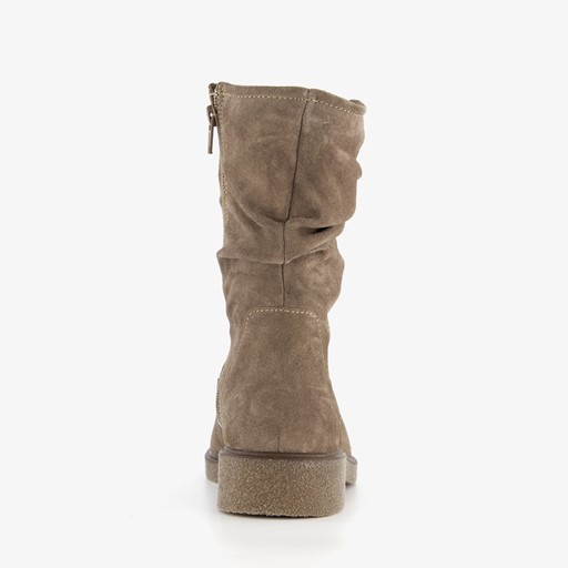 Suede dames enkellaarzen taupe