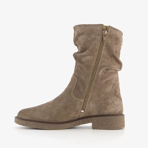 Suede dames enkellaarzen taupe