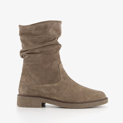 Suede dames enkellaarzen taupe