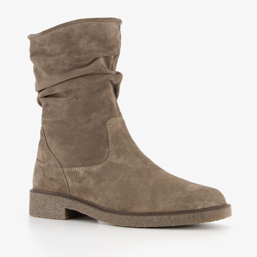 Suede dames enkellaarzen taupe