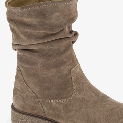 Suede dames enkellaarzen taupe