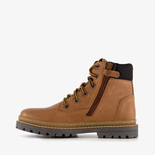 Leren jongens veterboots cognac