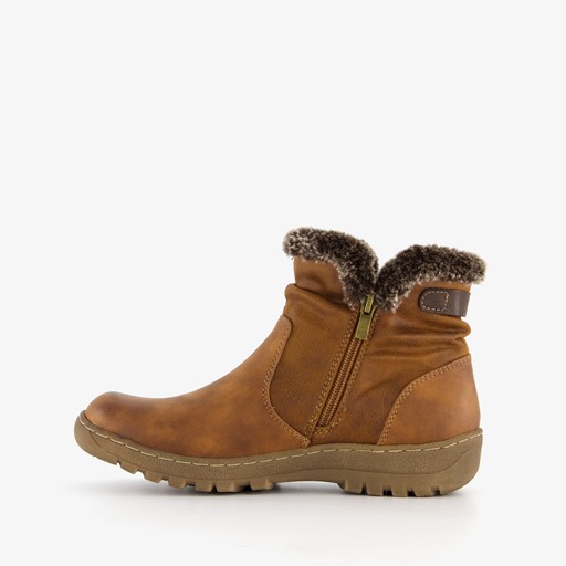 Lage gevoerde dames boots cognac