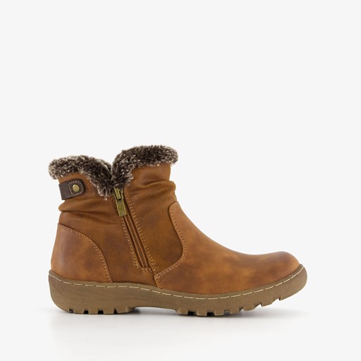 Lage gevoerde dames boots cognac