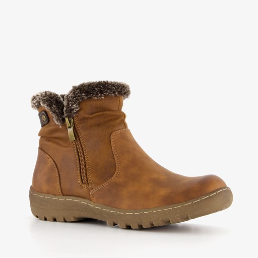 Lage gevoerde dames boots cognac
