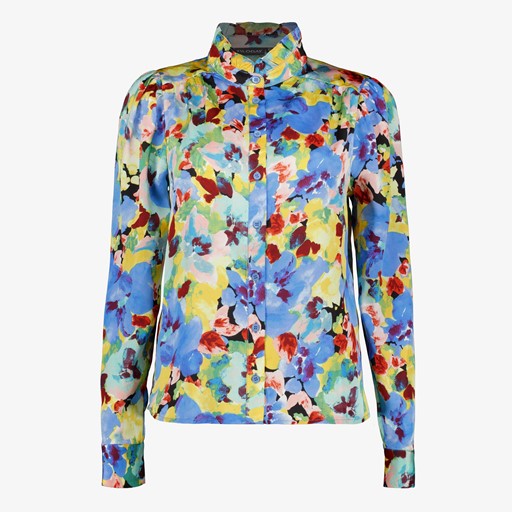 Dames blouse blauw met bloemenprint