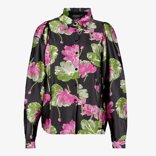 Dames blouse zwart met bloemen