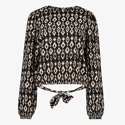Dames blouse zwart met print
