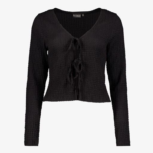 Dames vest met strikkoordjes zwart