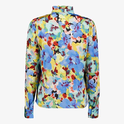 Dames blouse blauw met bloemenprint