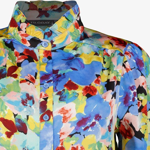 Dames blouse blauw met bloemenprint