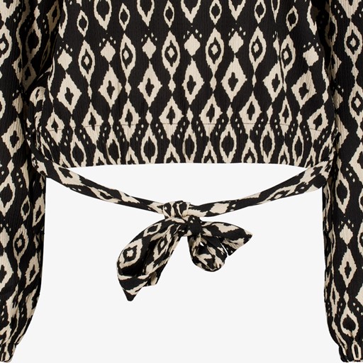 Dames blouse zwart met print