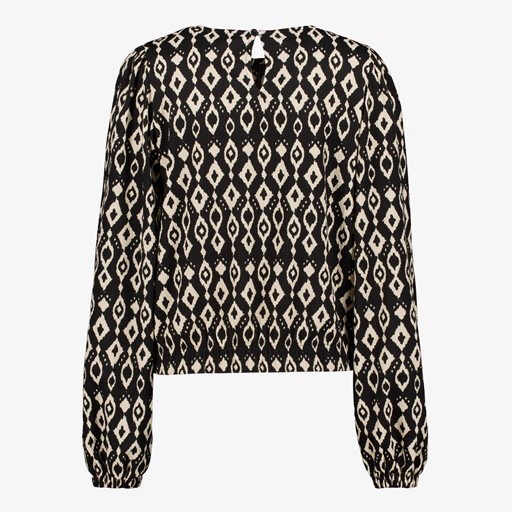 Dames blouse zwart met print