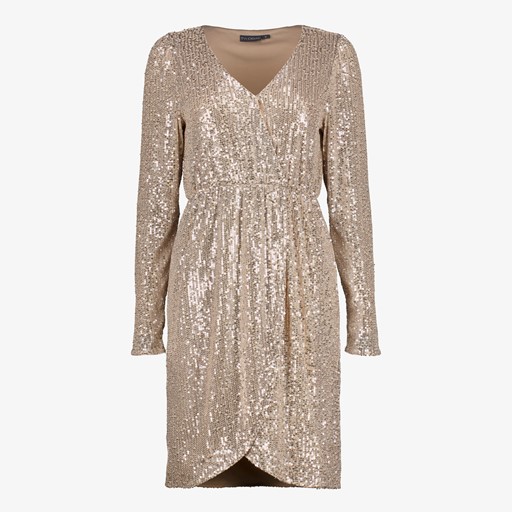 Dames jurk met pailletten beige