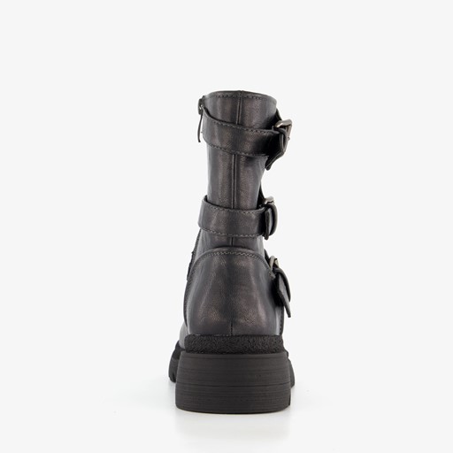 Dames biker boots met gespen grijs