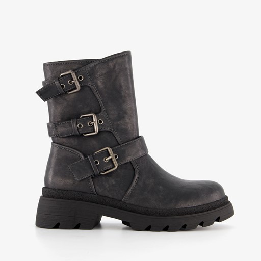 Dames biker boots met gespen grijs