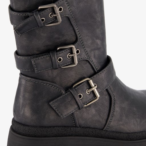Dames biker boots met gespen grijs