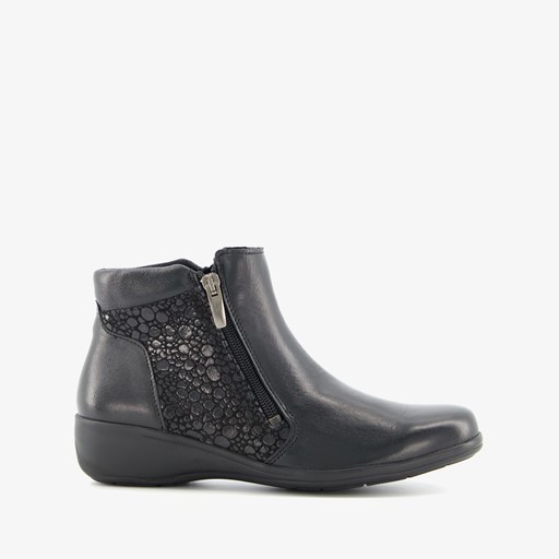 Leren dames enkellaarsjes zwart